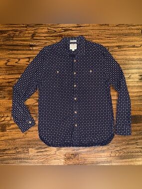 Lucky Brand California Fit Indigo Blue Button Down Shirt Size Large